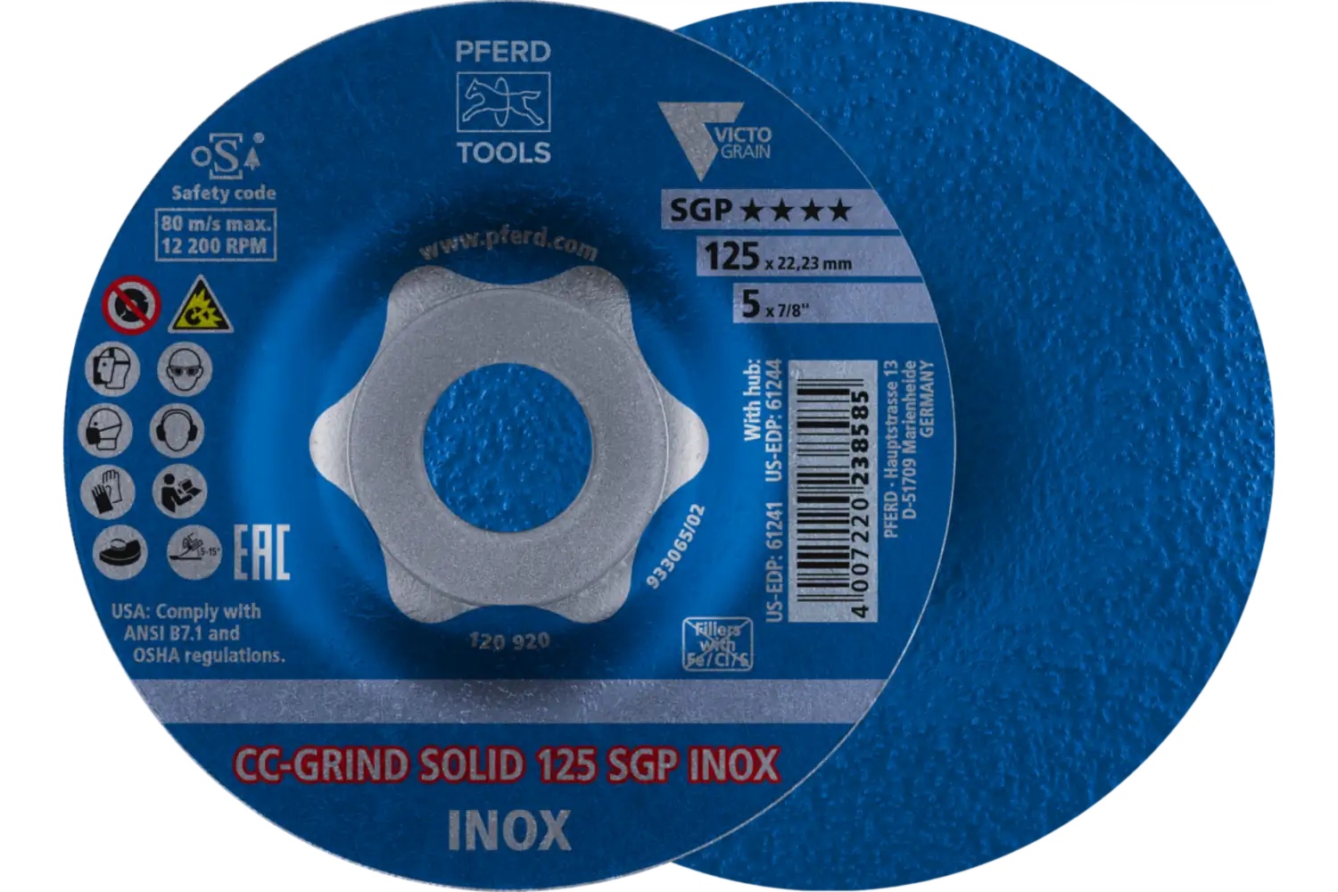 Picture of Pferd Grinding disc, CC-Grind®-Solid, 5" x 7/8, SGP Inox Victograin®-Cool, Ceramic